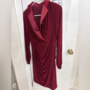 Adrianna Papell Burgundy Jersey Tuxedo Dress withCollar & Lining PreOwned Size 8